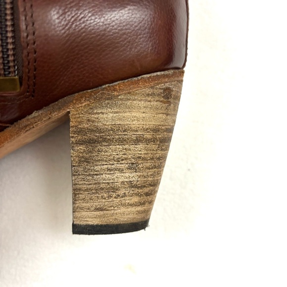 Johnston & Murphy Brown Leather Crafted Zip Block Wood Heel Ankle Bootie Size 10 - Picture 9 of 14